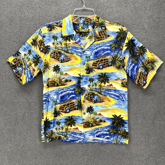Liquid Hawaiian Shirt Junior Medium 10 12 Blue Yellow Cruise Surfboard beach - Picture 1 of 14